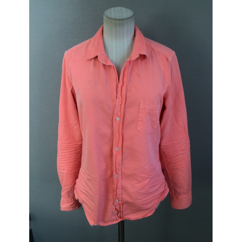 Frank & Eileen Barry Shirt Medium Pink Distressed Button Up Womens Top